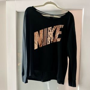Long-sleeve Black Nike T-Shirt with Gold Details